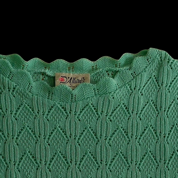 Women's Cotton  Mint Green Blouse Knit Vintage Top, , Openwork, Size L - Picture 3 of 10